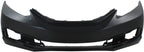 5-Piece Front Bumper Cover Kit: Primed Bumper Cover, Lower Grille, Chrome Molding & Textured Fog Light Cover (Left & Right) for 2013-2015 Honda Civic