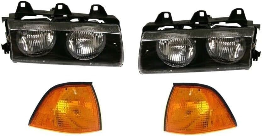 Front Headlights Assembly + Corner Lamps Lens and Housing Right Passenger & Left Driver Side for 1994-1999 BMW M3, 1992-1999 318i & More