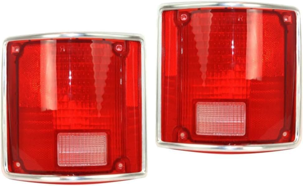 Set of 2 Tail Light Lens with Chrome Trim Right Passenger & Left Driver Side for 1973-1986 Chevrolet C10, 1973-1986 C20 & More