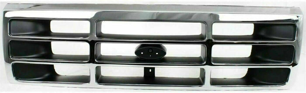 3-Piece Front Grille Kit: Chrome Grille Shell/plastic Insert & Head Light Doors (Left & Right) for 1992-1997 Ford F-350, 1992-1996 Bronco & More