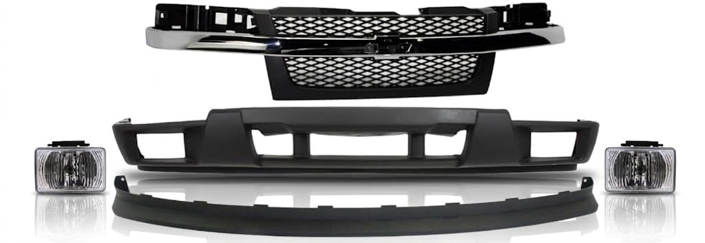 Front Grille + Lower Valance + Extension + Fog Lights Assembly Left Driver & Right Passenger Side for 2004-2012 GMC Canyon, 2004-2012 Chevrolet Colorado & More
