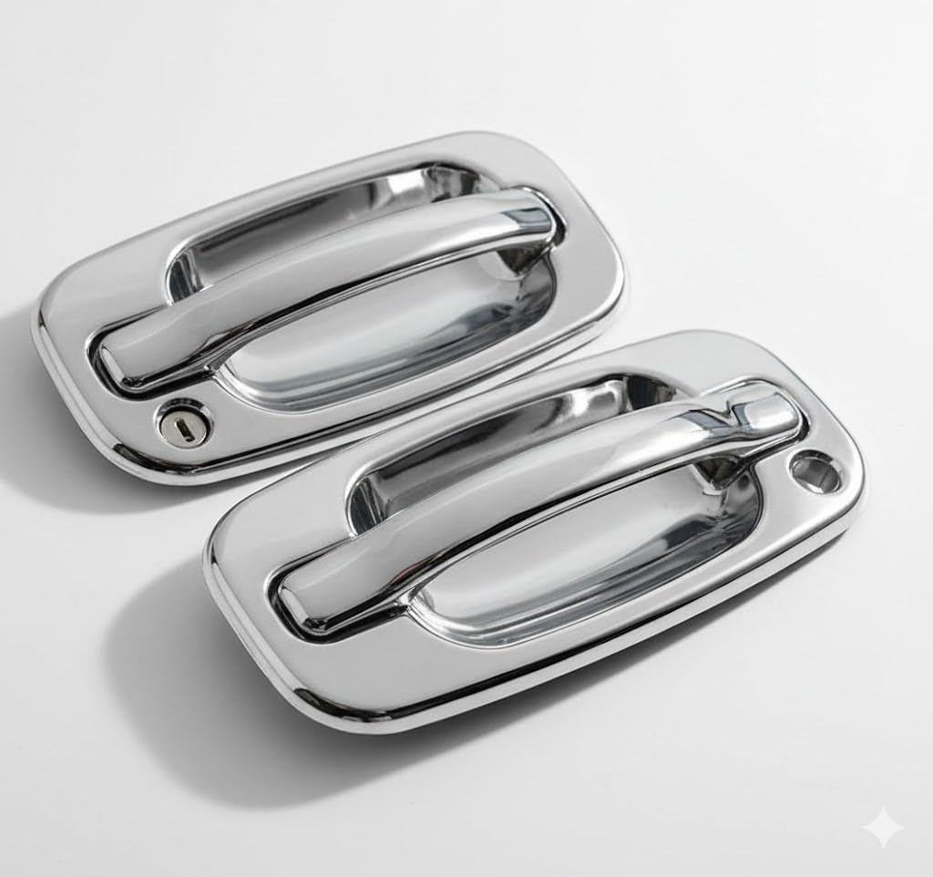 Set of 2 Front Exterior Door Handle Chrome with Keyhole Left Driver & Right Passenger Side for 1999-2006 GMC Sierra 1500, 2002-2006 Chevrolet Avalanche 1500 & More