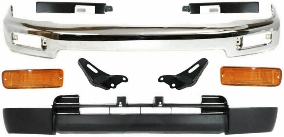 5-Piece Front Bumper Kit: Chrome Bumper Steel, Primed Lower Valance, Brackets, Signal Lamps & Fillers (Left & Right) for 2000-2006 Toyota Tundra
