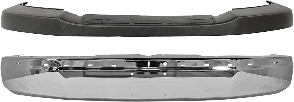 2-Piece Front Bumper Kit: Bumper Chrome Face Bar Steel & Textured Upper Cover for 2003-2014 GMC Savana 1500, 2003-2023 Savana 2500 & More