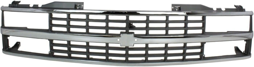 Front Grille Chrome Shell & Black Insert with Quad or Composite Headlights, Chrome Shell with Black Insert for 1988-1993 Chevrolet C1500, 1988-1993 K1500 & More