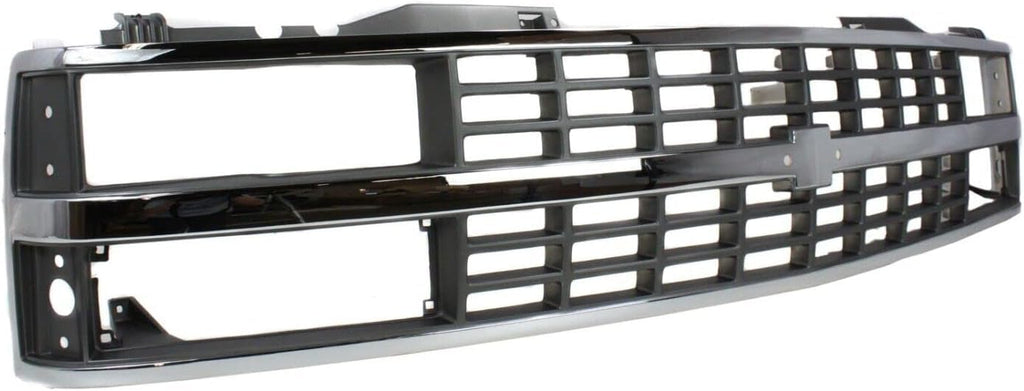 Front Grille Chrome Shell & Black Insert with Quad or Composite Headlights, Chrome Shell with Black Insert for 1988-1993 Chevrolet C1500, 1988-1993 K1500 & More