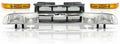 Front Grille Primed with Chrome Center Bar + Signal Lamp + Head Lights Left Driver & Right Passenger Side for 1998-2004 Chevrolet S10 & 1998-2004 Blazer