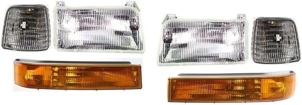 17-Piece Front Bumper Kit: Chrome Bumper, Moldings, Grille, Lower Valance, Brackets & Headlight Kit (Left & Right) for 1993-1997 Ford F-350, 1992-1996 F-150 & More