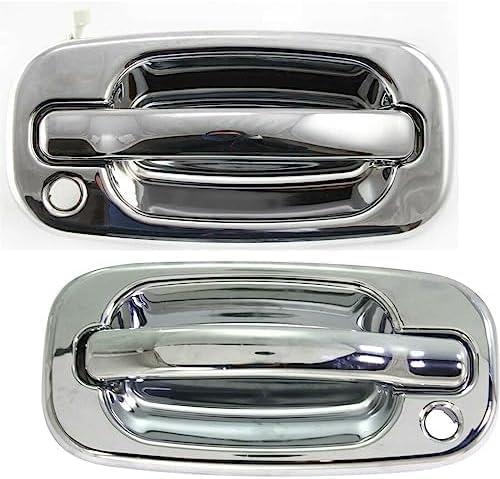 Set of 2 Front Exterior Door Handle Chrome with Keyhole Left Driver & Right Passenger Side for 1999-2006 GMC Sierra 1500, 2002-2006 Chevrolet Avalanche 1500 & More