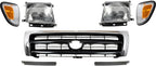 7-Piece Front Grille Kit: Chrome Grille Shell Painted & Dark Argent Insert, Fillers, Corner Lights, Headlights & Brackets (Left & Right) for 1998-2000 Toyota Tacoma