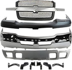 10-Piece Front Bumper Kit: Chrome Bumper, Grille Mesh with Chrome Center Bar, Upper Cover, Textured Valance & Bracket for 2002-2006 Chevrolet Avalanche 1500, 2003-2007 Silverado 1500 & More