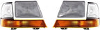 5-Piece Front Grille Kit: Chrome Grille Shell & Insert, Header Panel Thermoplastic and Fiberglass, Headlights & Corner Lamps (Left & Right) for 1998-2000 Ford Ranger