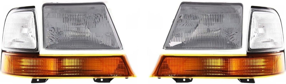 5-Piece Front Grille Kit: Chrome Grille Shell & Insert, Header Panel Thermoplastic and Fiberglass, Headlights & Corner Lamps (Left & Right) for 1998-2000 Ford Ranger
