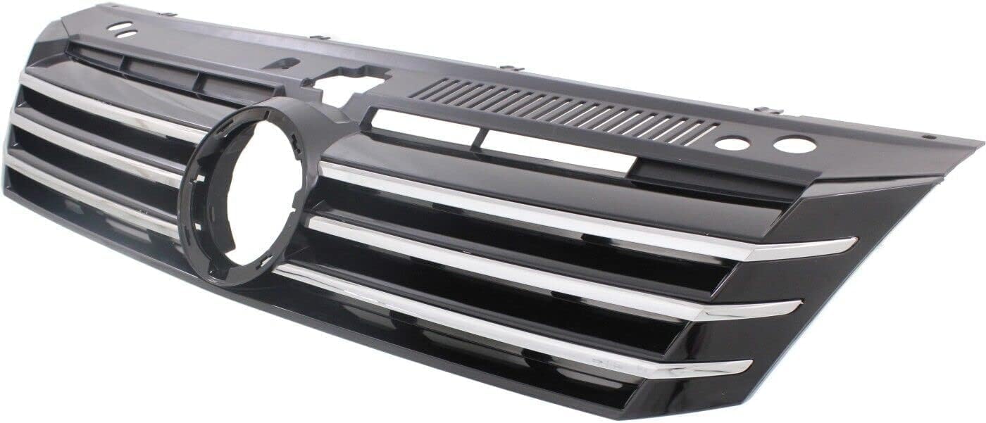 Upper Grille Assembly, Painted Black Shell and Insert For Volkswagen Passat 2012-2015