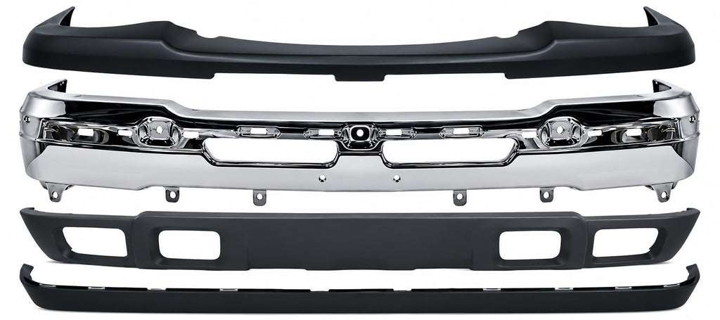 Front Bumper Chrome Steel + Upper Cover + Lower Valance + Extension Textured for 2002-2006 Chevrolet Avalanche 1500, 2003-2007 Silverado 1500 & More