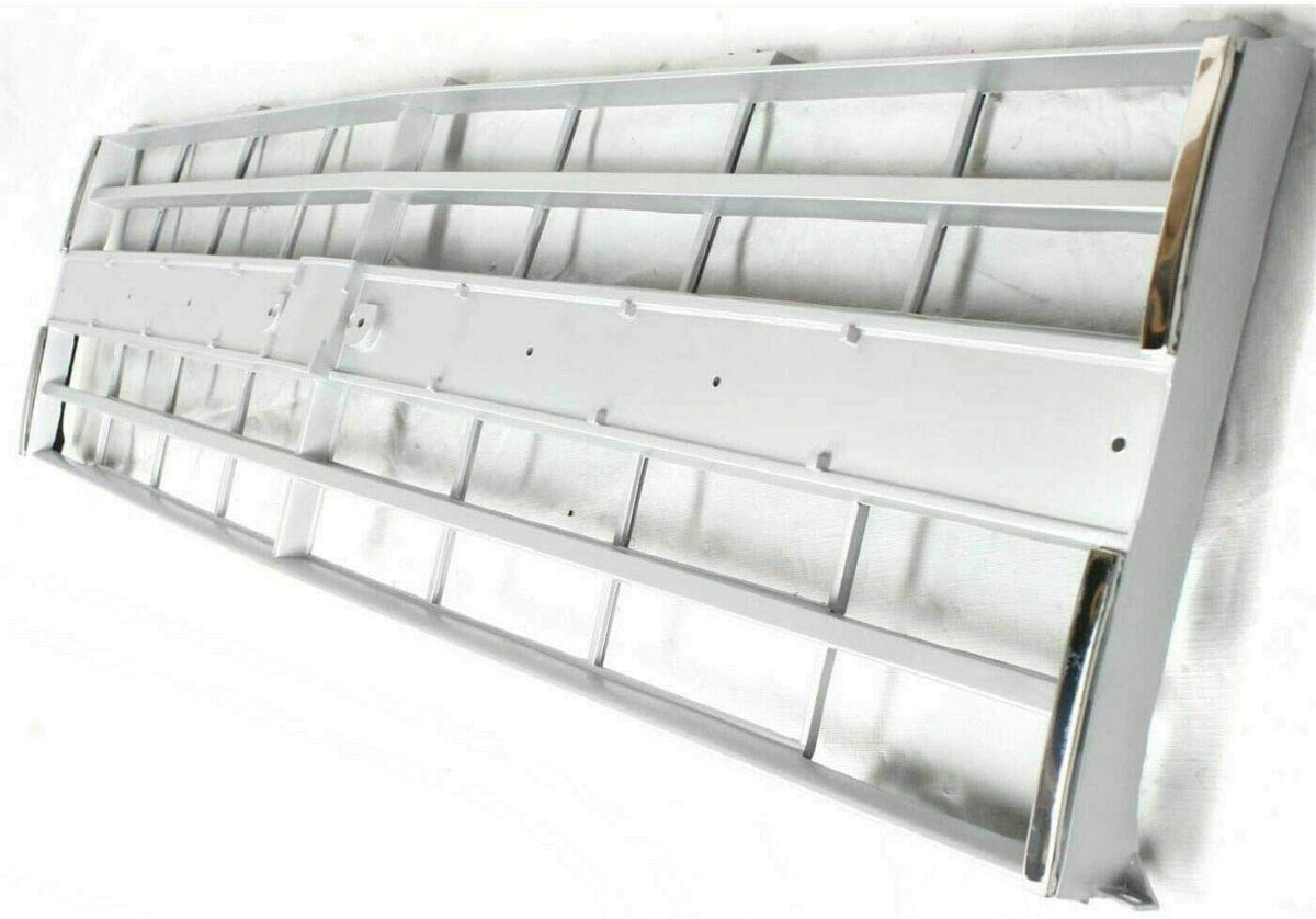 3-Piece Front Grille Kit: Silver Grille Shell & Insert with Molding Holes & Head Lamp Door (Left & Right) for 1985-1987 Chevrolet C10, 1985-1987 C20 & More