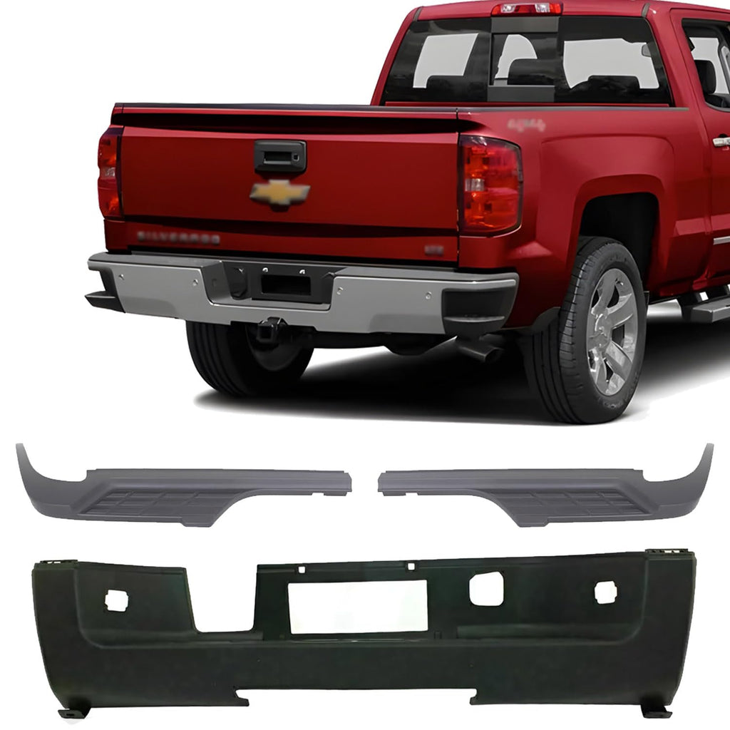 Rear Bumper Center + Outer Step Pads Right Passenger & Left Driver Side for 2007-2014 GMC Sierra 2500 HD, 2007-2014 Sierra 3500 HD & More