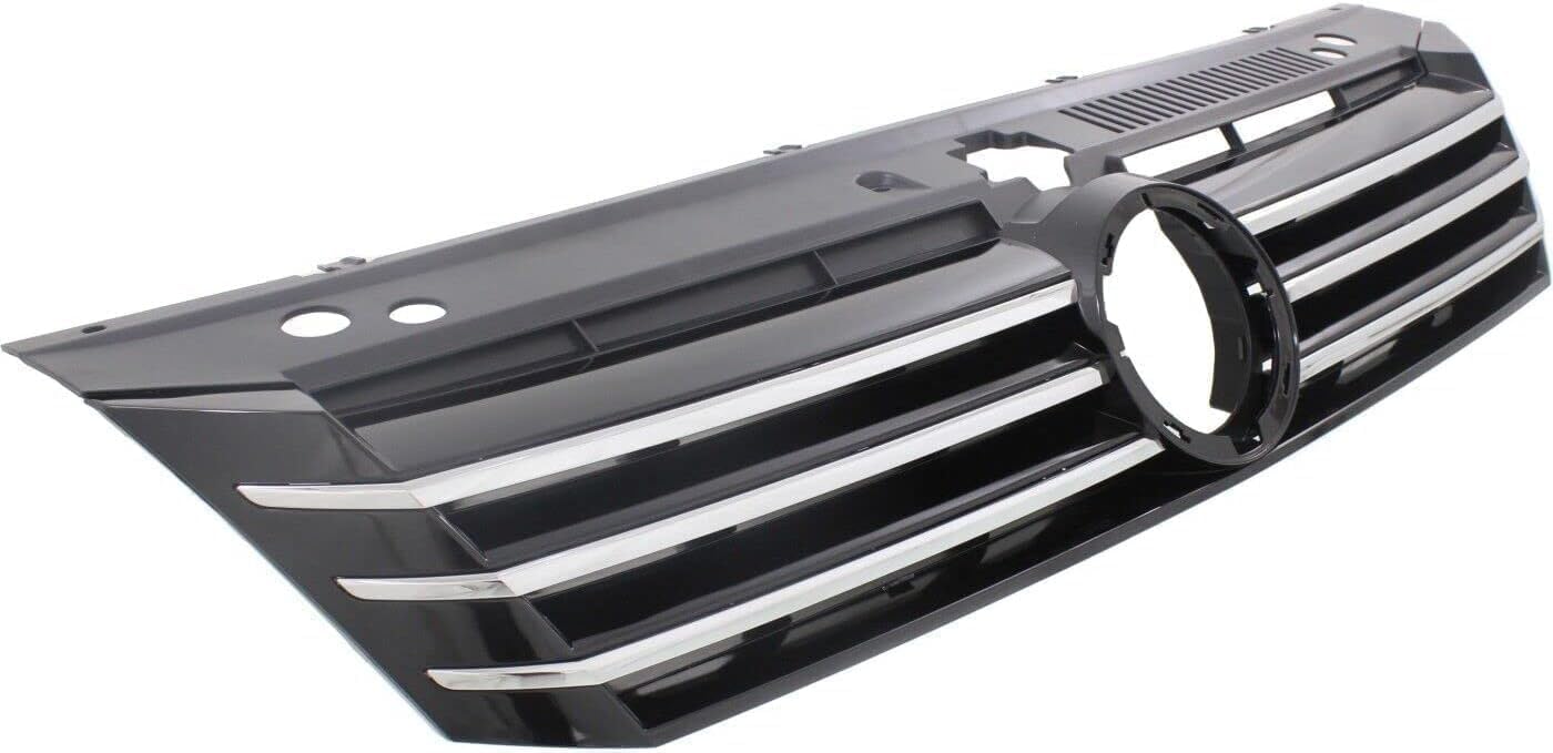 Upper Grille Assembly, Painted Black Shell and Insert For Volkswagen Passat 2012-2015