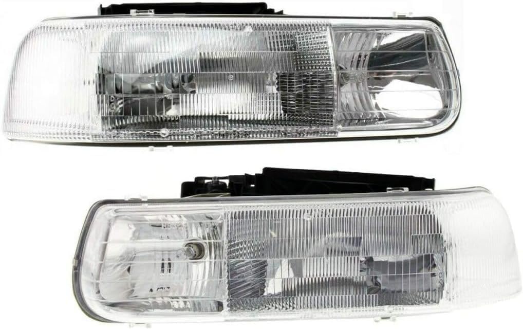 5-Piece Front Bumper Kit: Bumper Face Bar Upper Cover, Headlights Assembly & Moldings (Left & Right) for 2000-2006 Chevrolet Tahoe, 2000-2006 Suburban 1500 & More