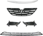 5-Piece Front Grille Kit: Primed Upper & Lower Grille, Chrome Hood Molding & Fog Light Cover (Left & Right) for 2011-2013 Hyundai Sonata
