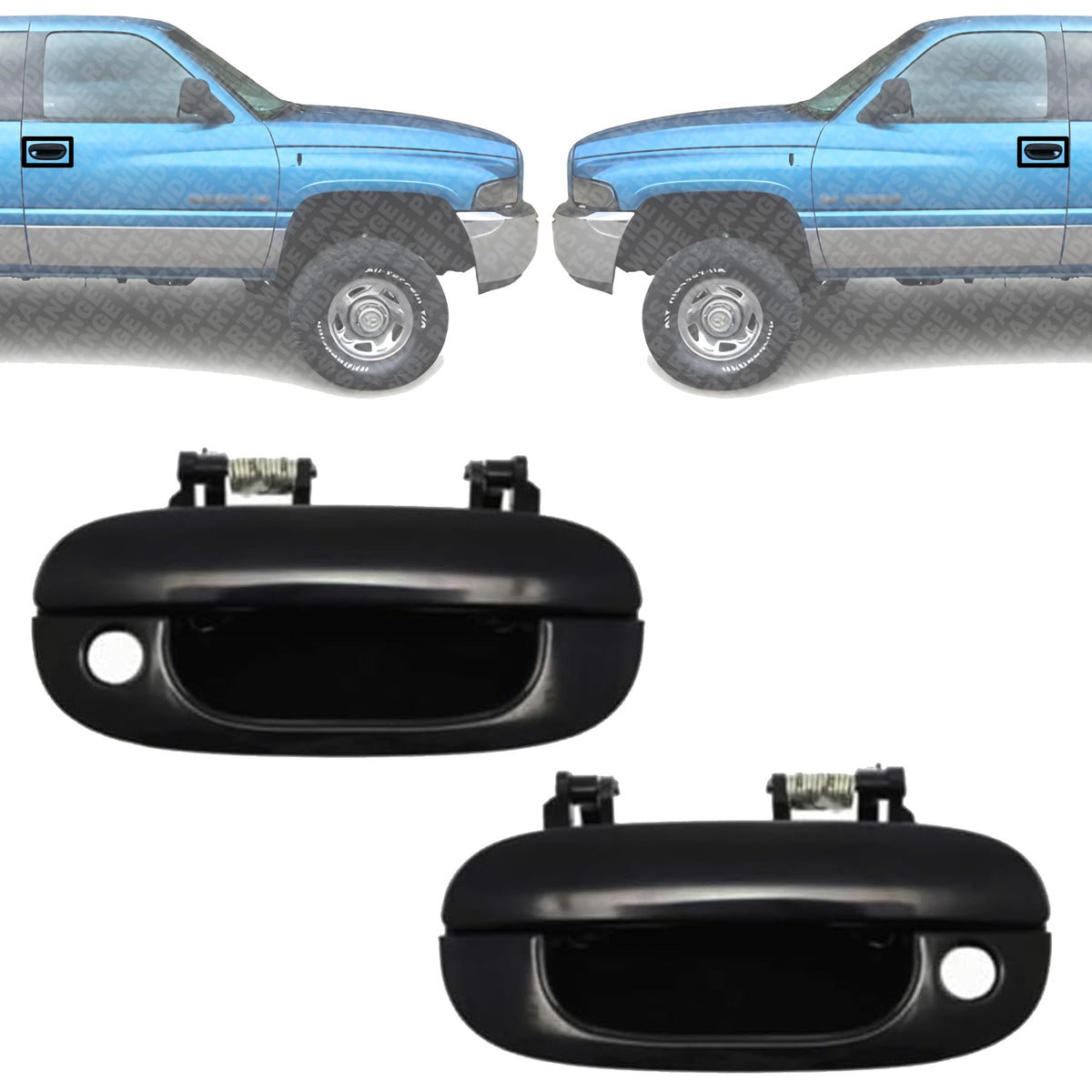 Set of 2 Front Exterior Door Handle Smooth Black with Keyhole Right & Left Side for 1994-2001 Dodge Ram 1500, 1994-2002 Ram 2500 & More