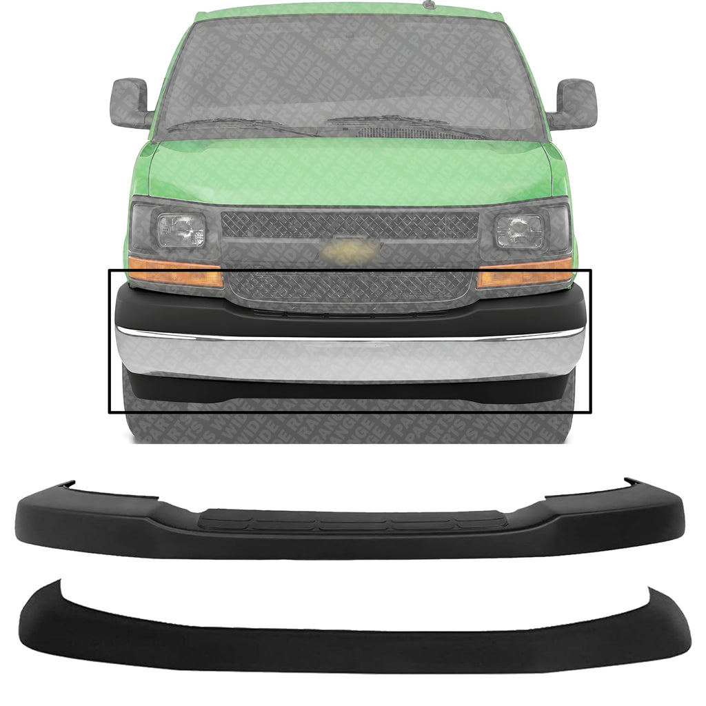 Front Bumper Upper Cover + Lower Valance Air Deflector Textured for 2003-2017 Chevrolet Express 3500, 2003-2017 Express 2500 & More