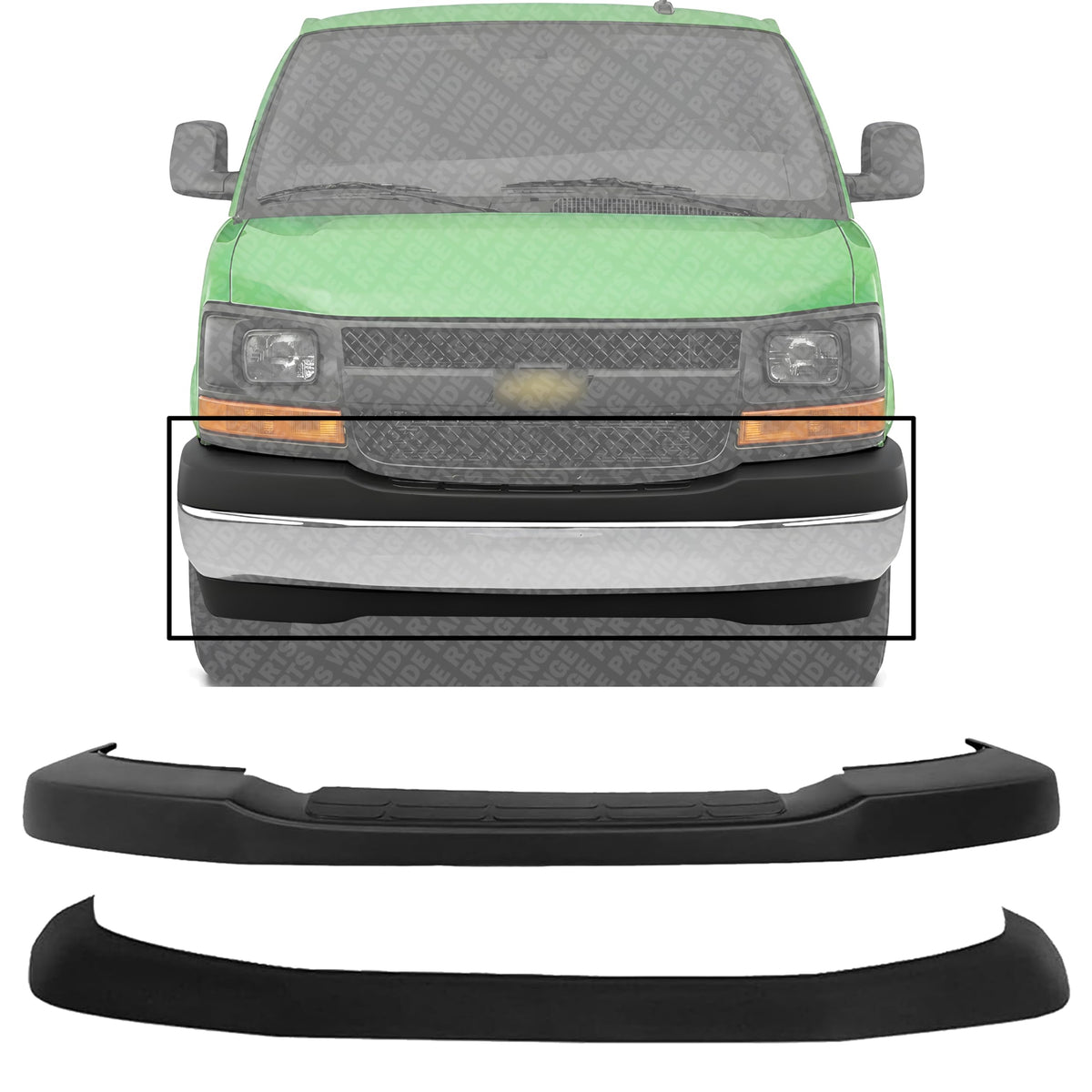 Front Bumper Upper Cover + Lower Valance Air Deflector Textured for 2003-2017 Chevrolet Express 3500, 2003-2017 Express 2500 & More