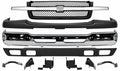 Front Bumper Chrome + Grille Mesh with Chrome Center Bar + Upper Cover + Valance Textured + Bracket Set of 6 for 2002-2006 Chevrolet Avalanche 1500, 2003-2007 Silverado 1500 & More