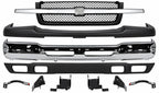 Front Bumper Chrome + Grille Mesh with Chrome Center Bar + Upper Cover + Valance Textured + Bracket Set of 6 for 2002-2006 Chevrolet Avalanche 1500, 2003-2007 Silverado 1500 & More
