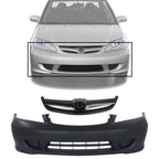Front Bumper Cover Primed + Grille Painted Black Shell & Insert for 2004-2005 Honda Civic