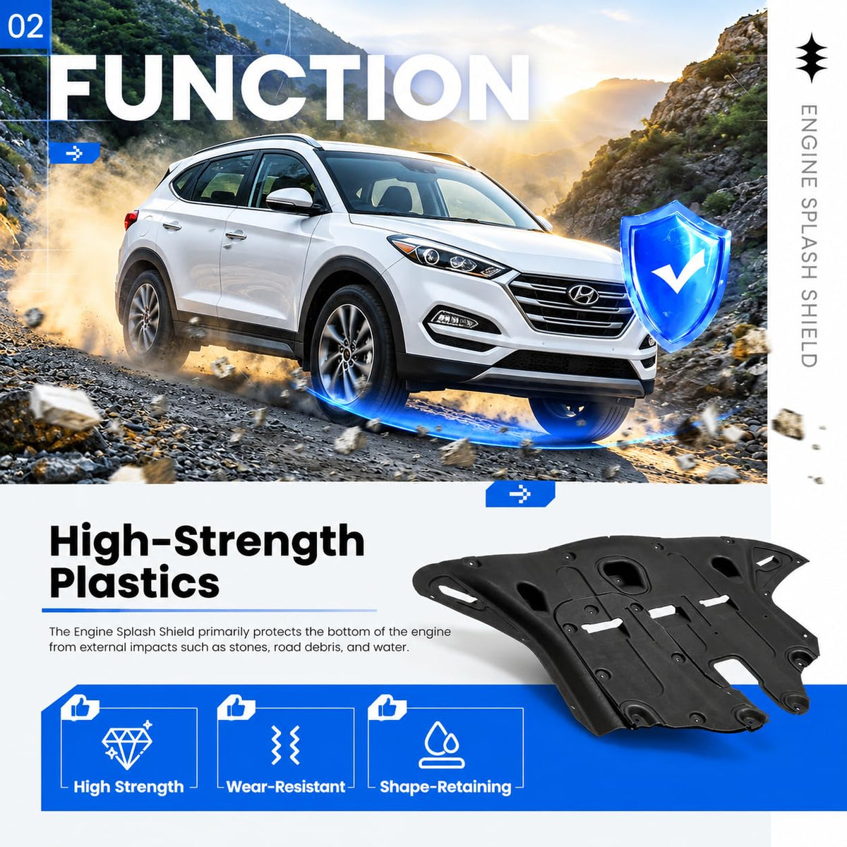 Front Engine Splash Shield Under Cover for 2016-2021 Hyundai Tucson
