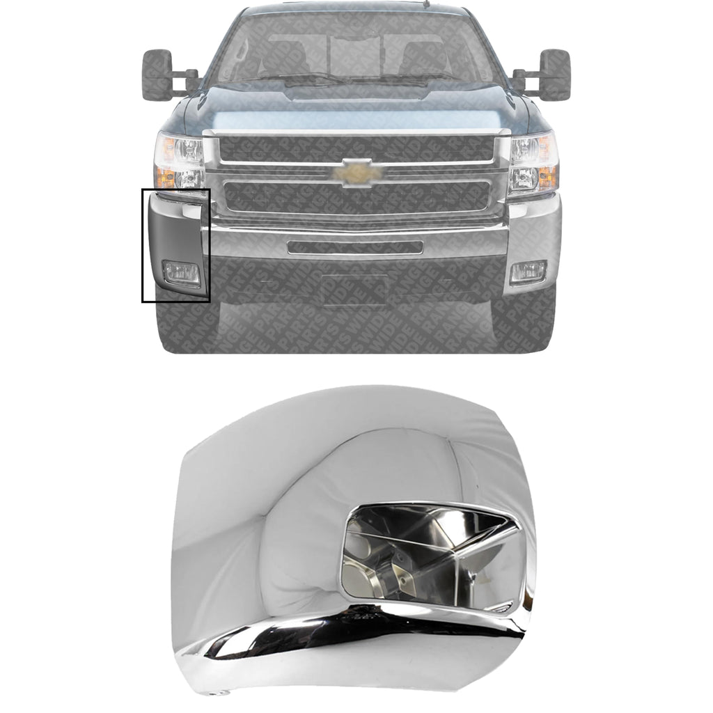 Front Bumper End Cap Chrome Steel Right Passenger Side with Fog Light Hole for 2007-2012 Chevrolet Silverado 2500 HD & 2007-2012 Silverado 3500 HD