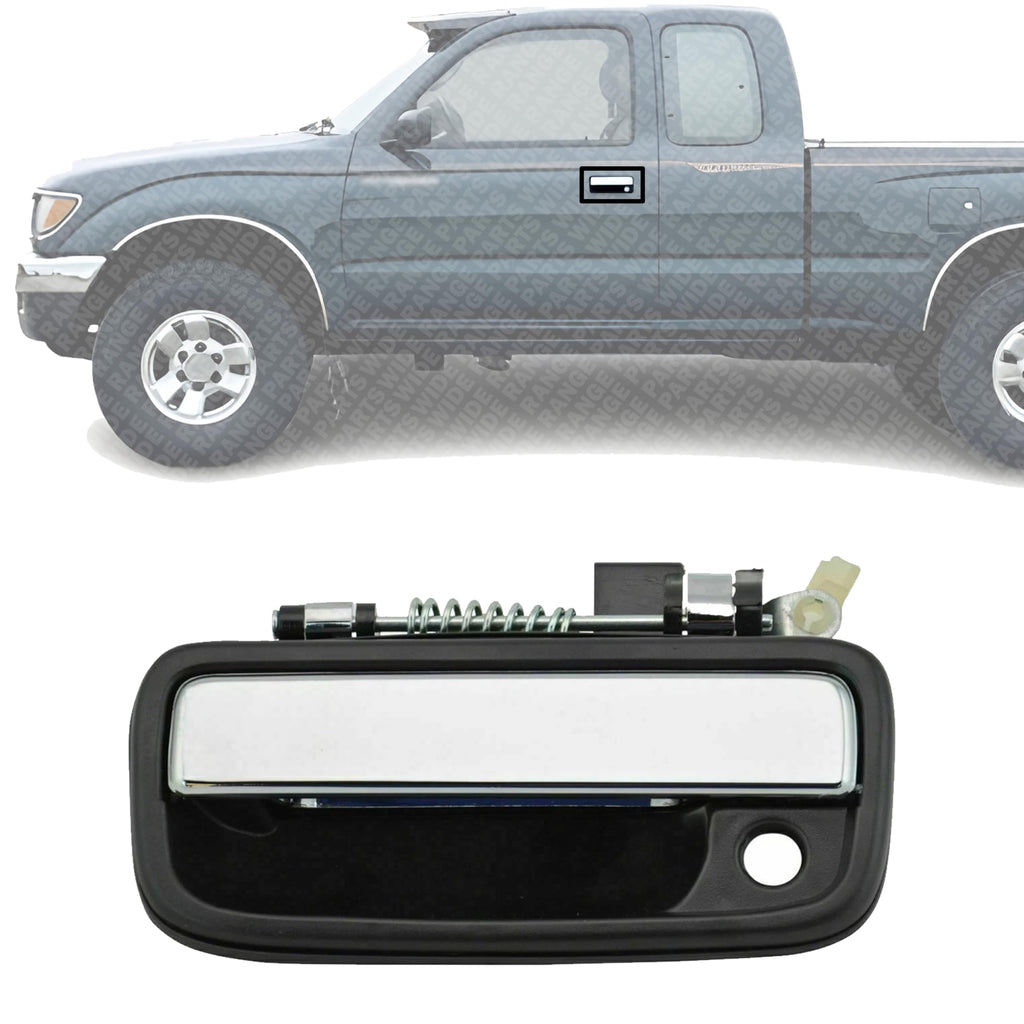 Front Exterior Door Handle Black Bezel with Chrome Lever Left Driver Side, with Key Hole for 1995-2004 Toyota Tacoma