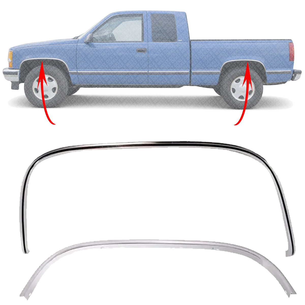2 Pcs Front & Rear Fender Molding Trim Chrome Left Driver Side for 1988-1999 GMC K1500, 1988-1999 Chevrolet C1500 & More