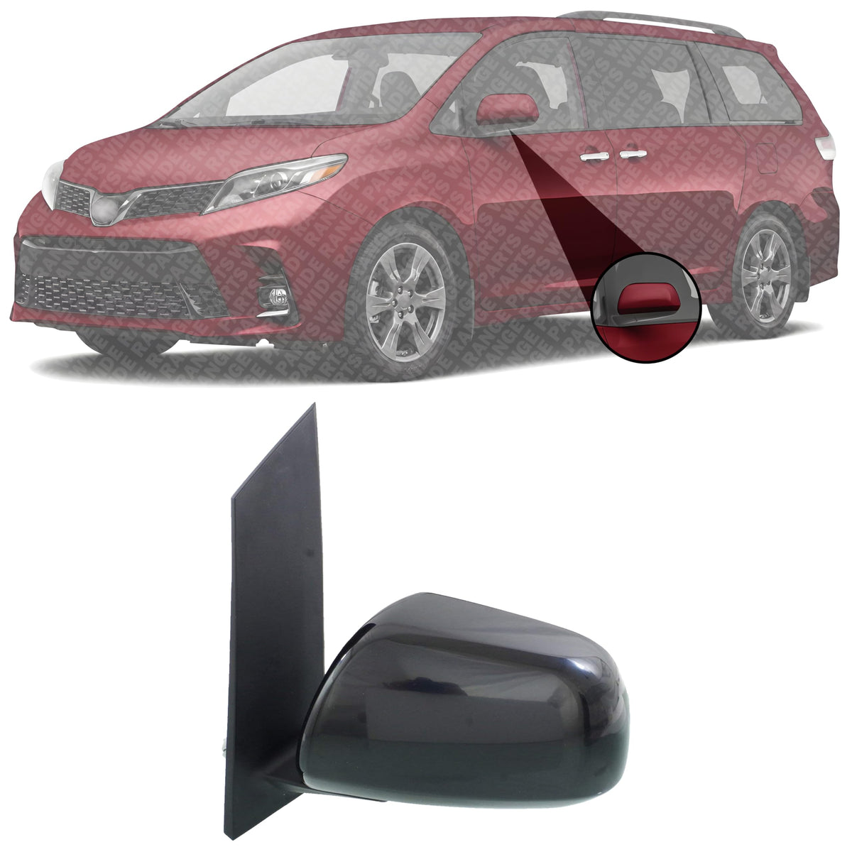 Front Power Mirror Manual Folding Heated Primed Left Driver Side, with Blind Spot Glass, LE/SE Models for 2015-2020 Toyota Sienna