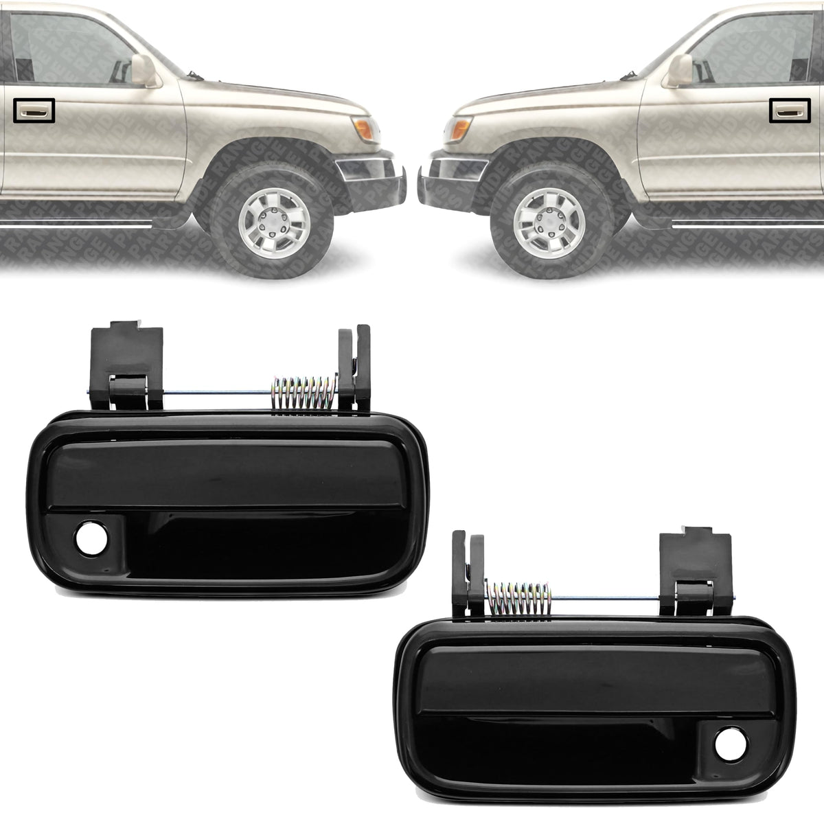 Set of 2 Front Exterior Door Handle Smooth Black Right Passenger & Left Driver Side, with Key Hole for 1999-2002 Toyota 4Runner