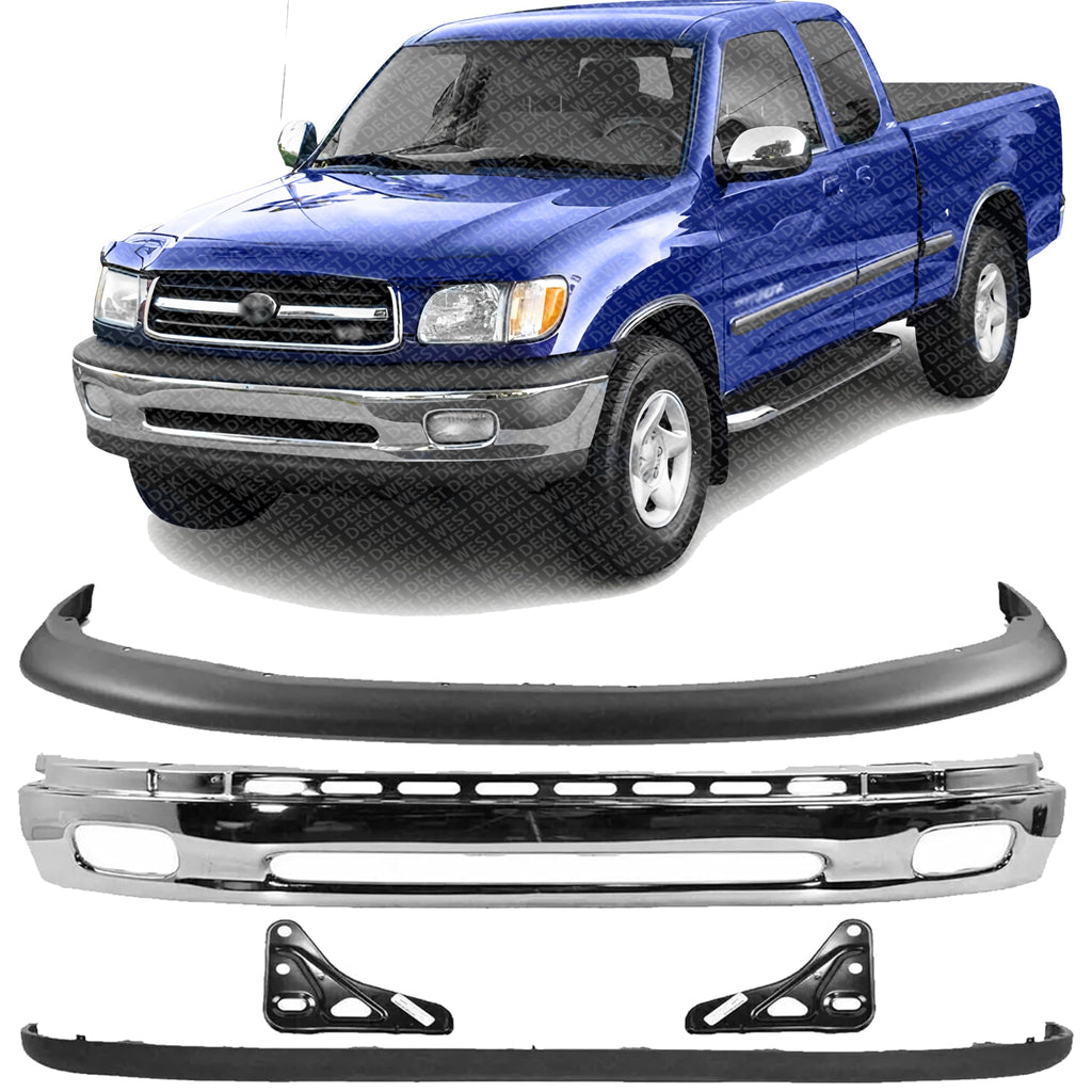 Front Bumper Chrome Steel Upper Cover Lower Valance Brackets Left & Right Side for 2000-2006 Toyota Tundra