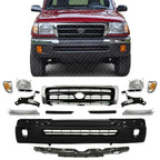 Front Bumper Cover + Reinforcement + Grille + Headlight Filler + Brackets + End Trims + Corner & Head Lights Lh and Rh Side for 1998-2000 Toyota Tacoma