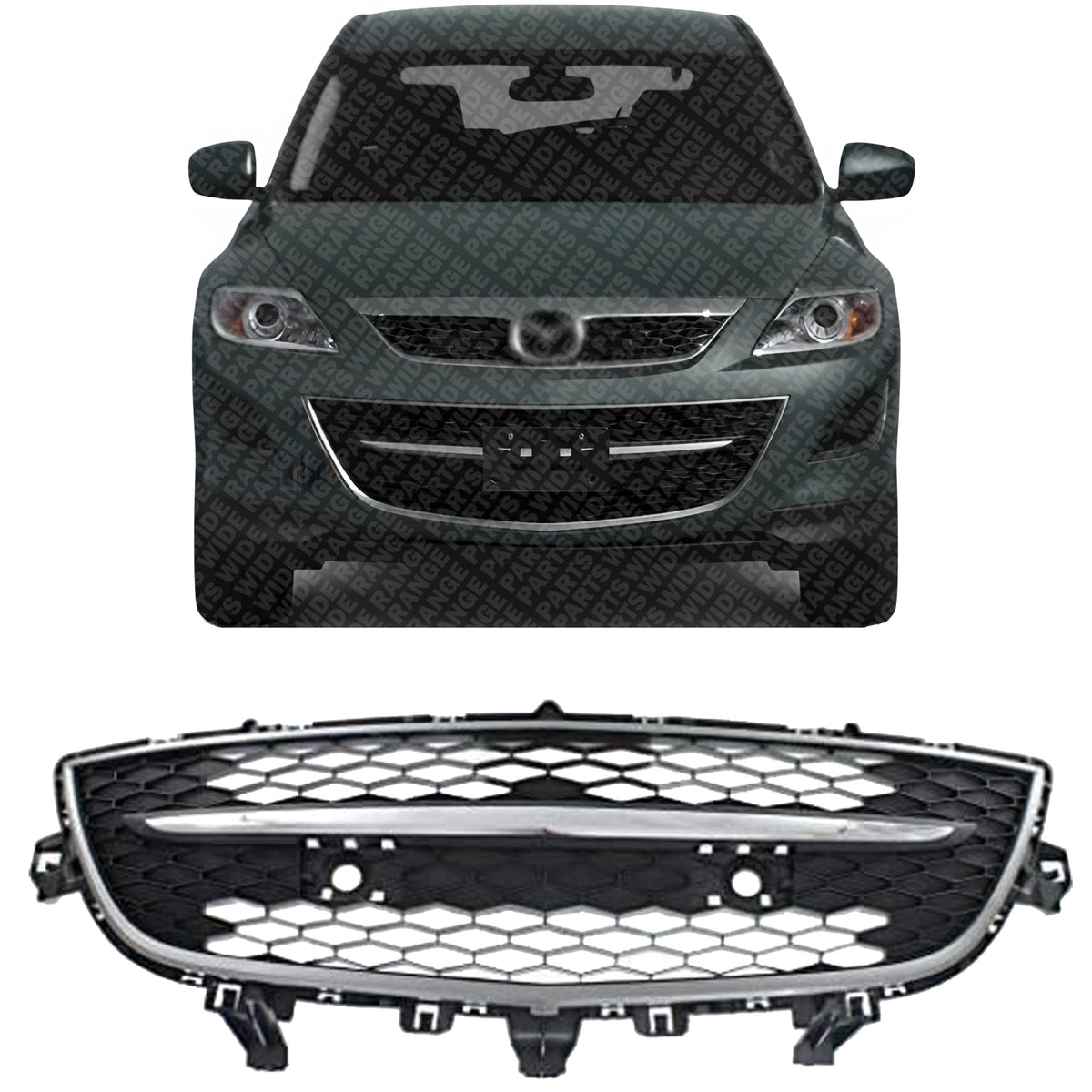Front Bumper Lower Grille Primed with Chrome Trim Plastic for 2010-2012 Mazda CX-9