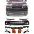 Front Bumper Textured + Trims Chrome + Reinforcement + Brackets + Signal Lights Left Driver & Right Passenger Side