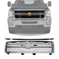 Front Grille Chrome Shell with Primed Insert + Hood Molding for 2011-2014 Chevrolet Silverado 2500 HD & 2011-2014 Silverado 3500 HD
