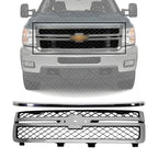 Front Grille Chrome Shell with Primed Insert + Hood Molding for 2011-2014 Chevrolet Silverado 2500 HD & 2011-2014 Silverado 3500 HD