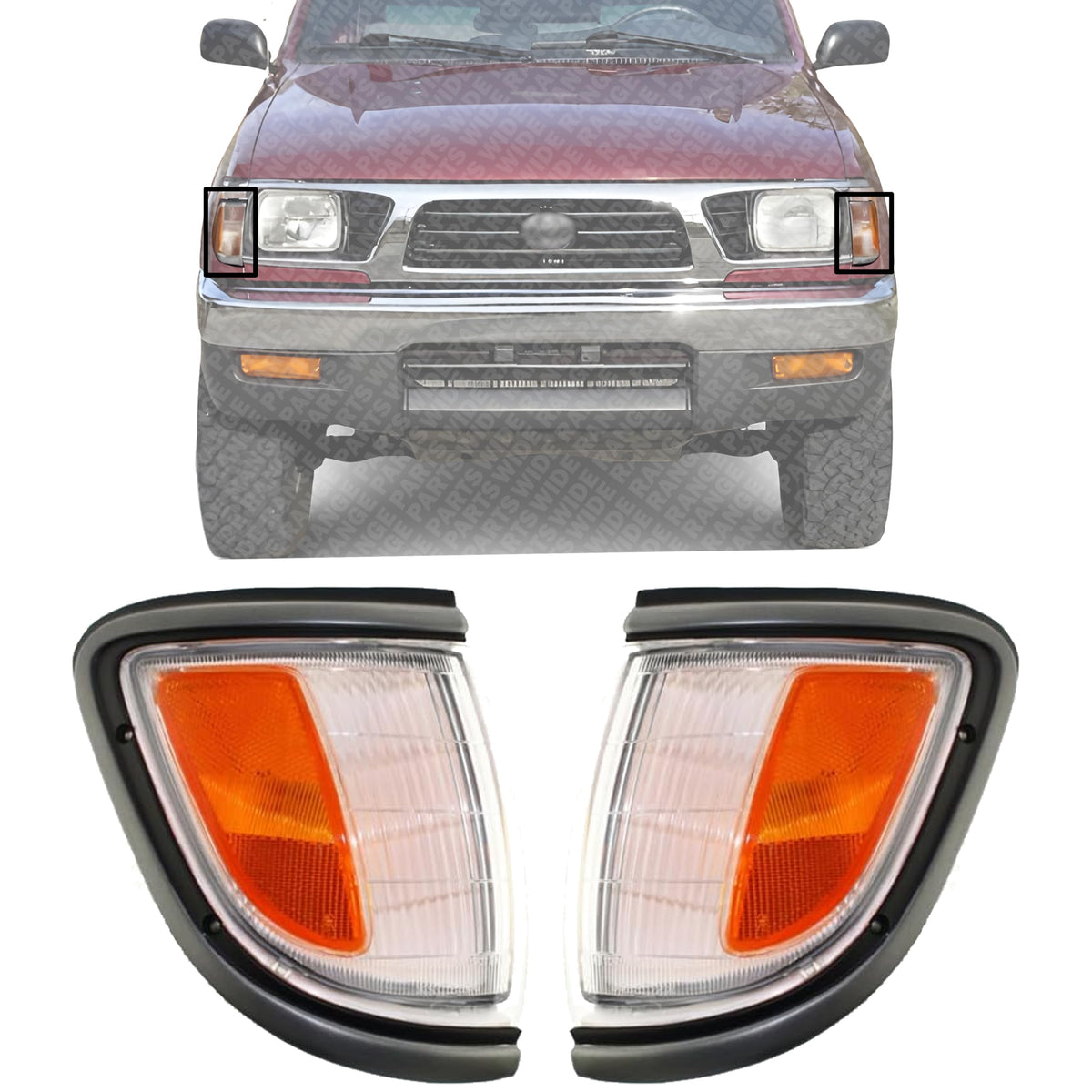 Set of 2 Front Corner Light Assembly with Primed Trim Right Passenger & Left Driver Side for 1995-1996 Toyota Tacoma