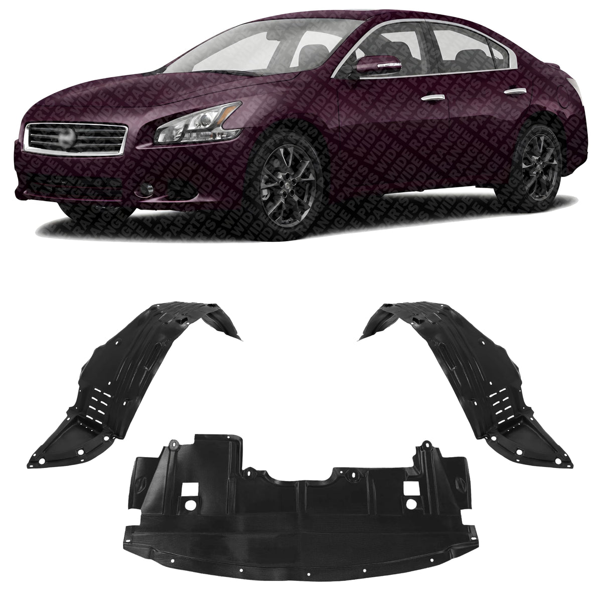 Front Engine Splash Shield + Fender Liner Left Driver & Right Passenger Side for 2007-2010 Nissan Altima & 2009-2014 Maxima