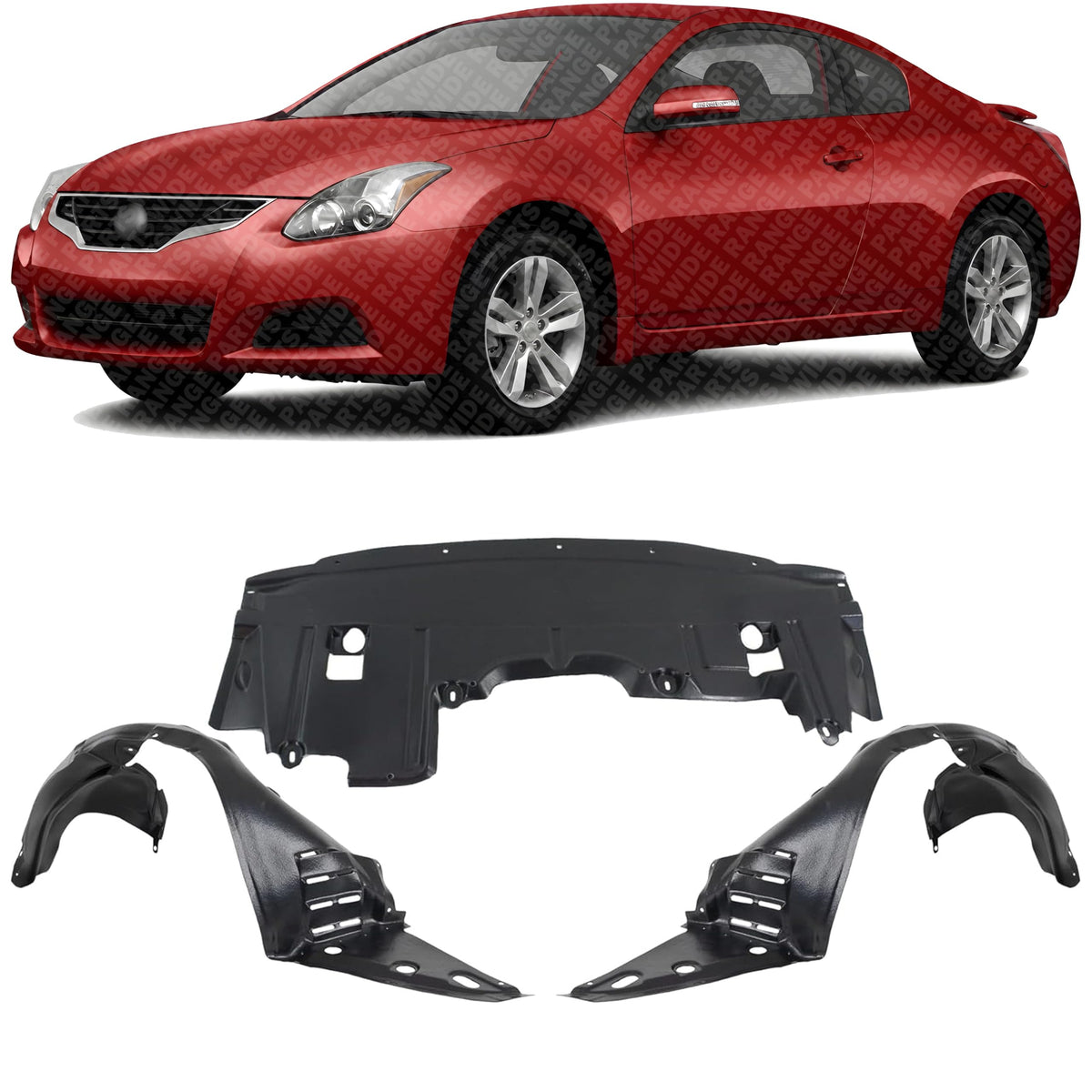 Front Engine Splash Shield Under Cover Plastic + Fender Liners Left Driver & Right Passenger Side for 2009-2013 Nissan Altima