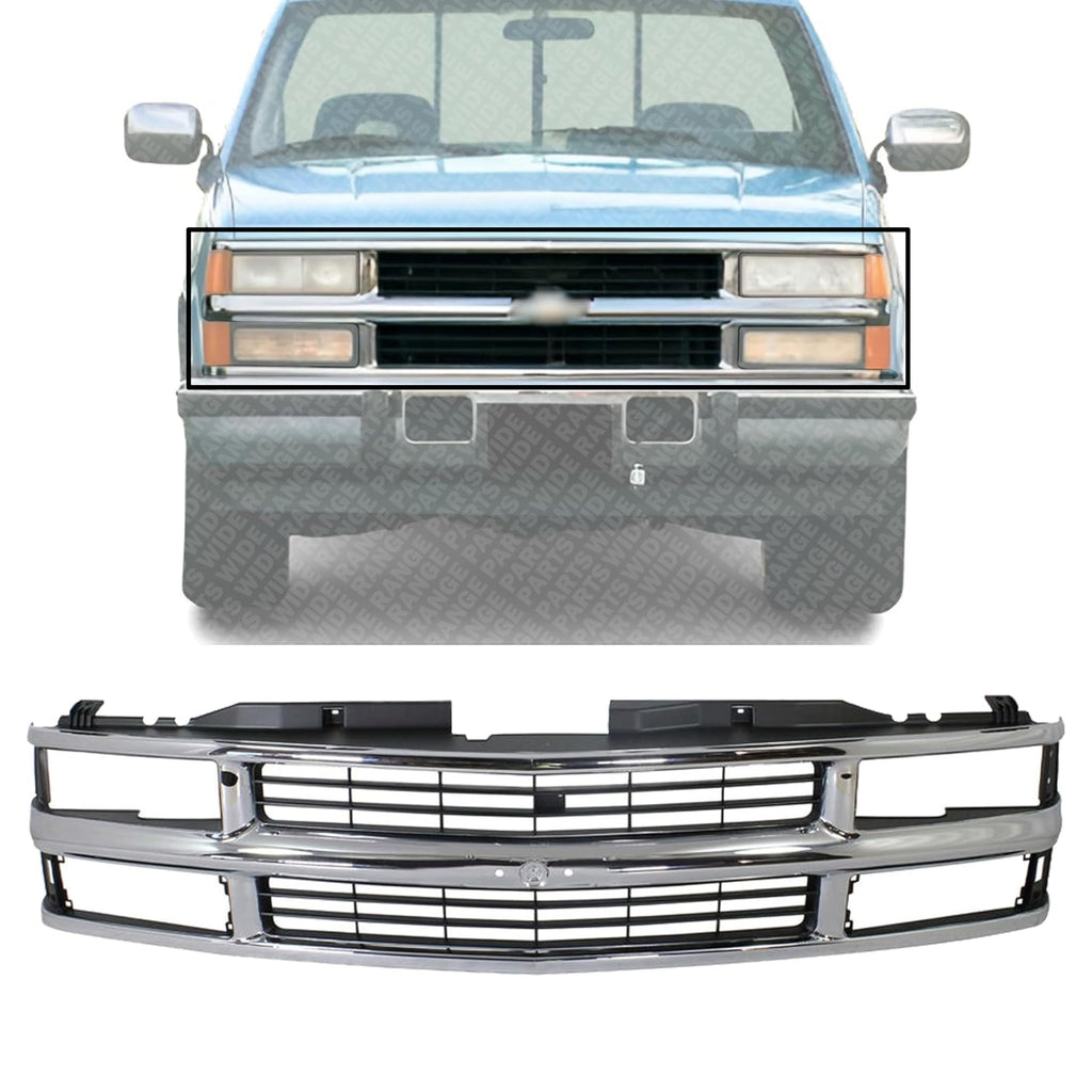 Front Grille Chrome Shell & Insert with Dual Beam Headlamp for 1994-2000 Chevrolet 