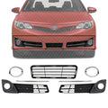 Front Bumper Lower Grille Textured + Fog Light Molding + Bezels + Brackets Left Driver & Right Passenger Side for 2012-2014 Toyota Camry