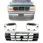 Front Grille Chrome Shell/plastic Insert + Head Light Doors Left Driver & Right Passenger Side for 1992-1997 Ford F-350, 1992-1996 Bronco & More