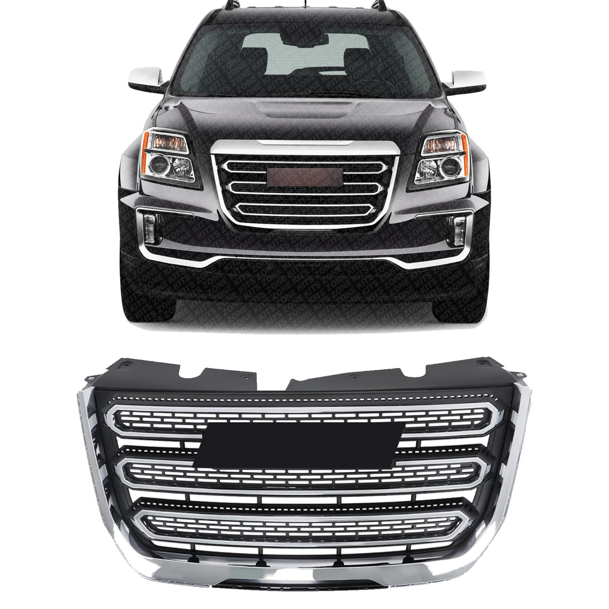 Front Grille Assembly Textured Shell and Insert Plastic with Chrome Frame, SLT Model for 2016-2017 GMC Terrain