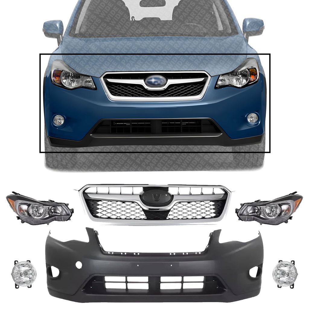 Front Bumper Cover + Grille + Fog Lamps + Head Lights for 2013-2015 Subaru XV Crosstrek